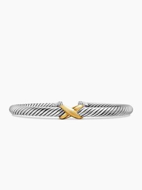 David Yurman Silver Cable Bracelet with Gold X Detail